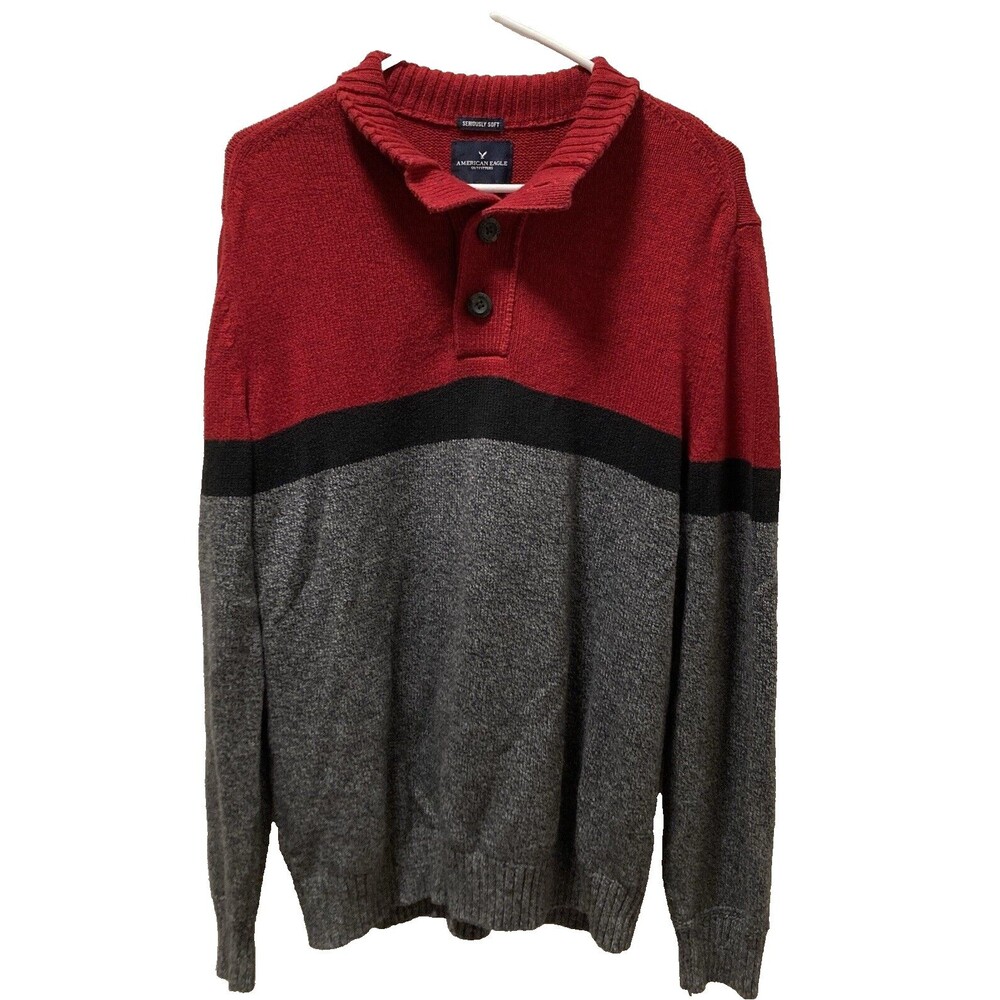 American Eagle Outfitters Sweater Men’s L Pullover Seriously Soft Red Black